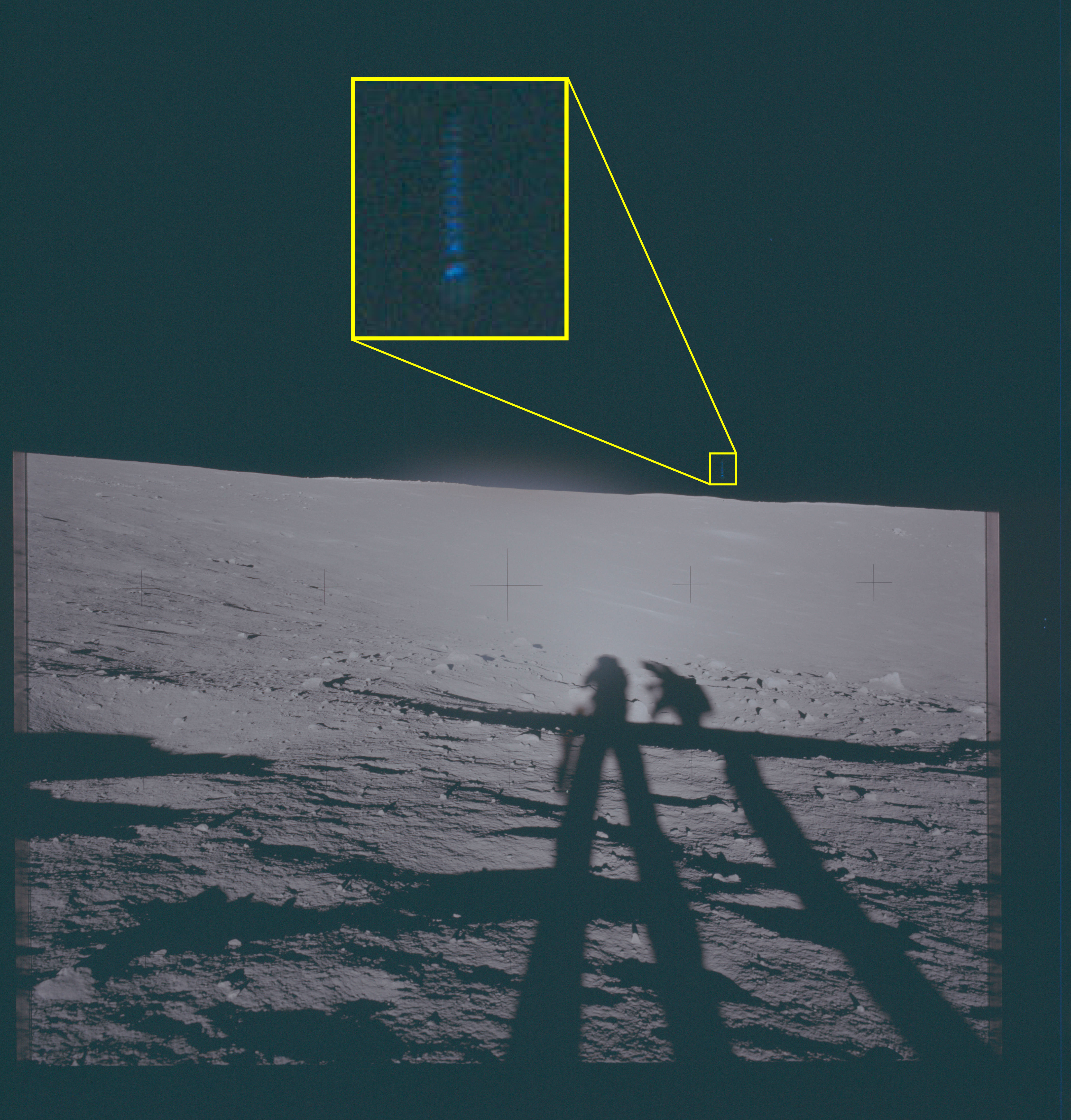 Another image from the 1969 mission shows a blurry smear above the Moon's horizon.