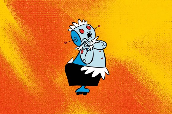 A graphic illustration featuring Rosey the Robot, the robotic housemaid from the classic Hanna-Barbera cartoon The Jetsons.