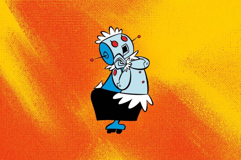 A graphic illustration featuring Rosey the Robot, the robotic housemaid from the classic Hanna-Barbera cartoon The Jetsons.