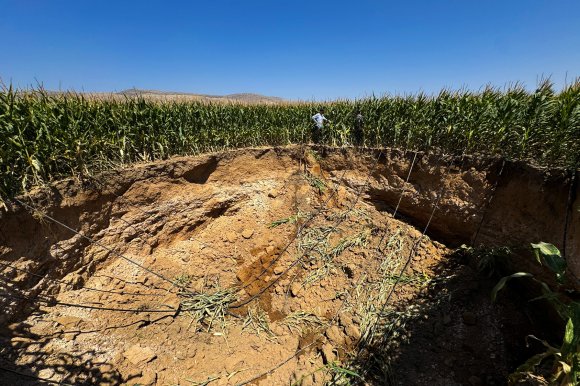 A sinkhole with a diameter of 15 meters and a depth of 5 meters has formed in the village of Suduragi, Karaman, Turkiye, on August 25, 2025.