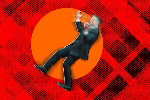 A photo illustration featuring Elon Musk with his arms upraised and a slight radial spin applied to him.