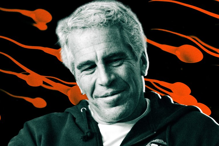 A composite illustration featuring a photograph of Jeffery Epstein.