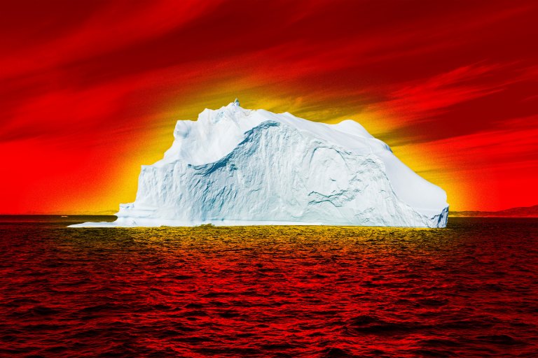 A colorful stylized photo illustration featuring an isolated iceberg.