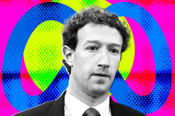 A photo illustration featuring Meta CEO Mark Zuckerberg and the Meta logo.