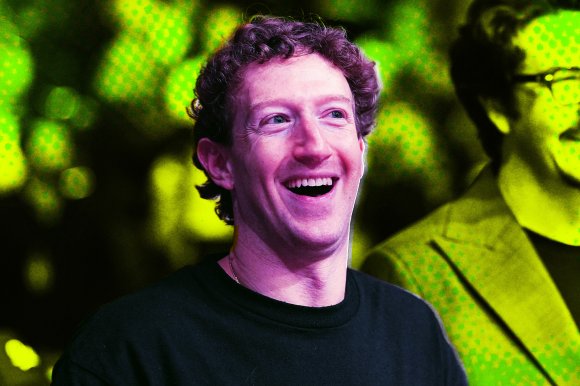 A stylized photo illustration featuring Facebook CEO Mark Zuckerberg.
