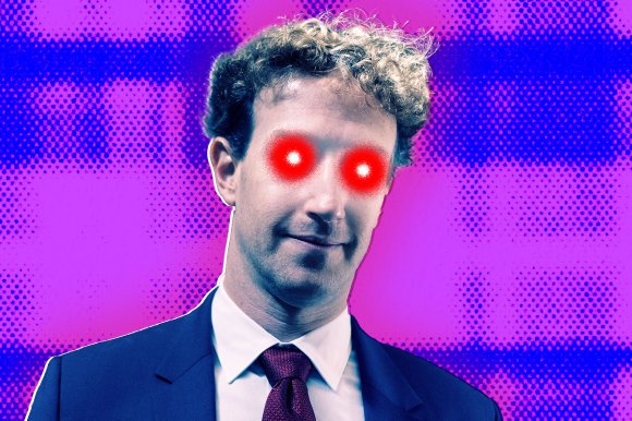 Photo illustration featuring Mark Zuckerberg as a red-eyed demonic entity.