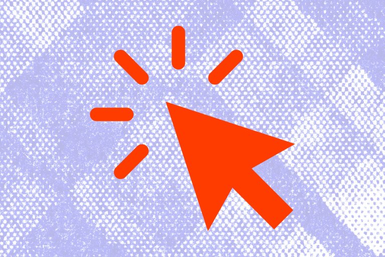 A stylized illustration featuring an icon of a cursor clicking.