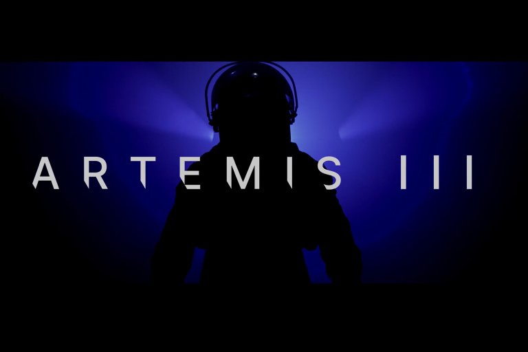 A still from NASA's video opening sequence announcing the crew of Artemis III.