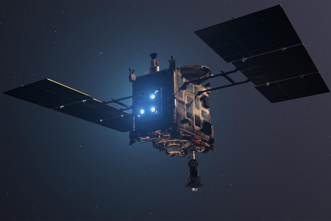 Artist's impression of Hayabusa2 firing its ion thrusters