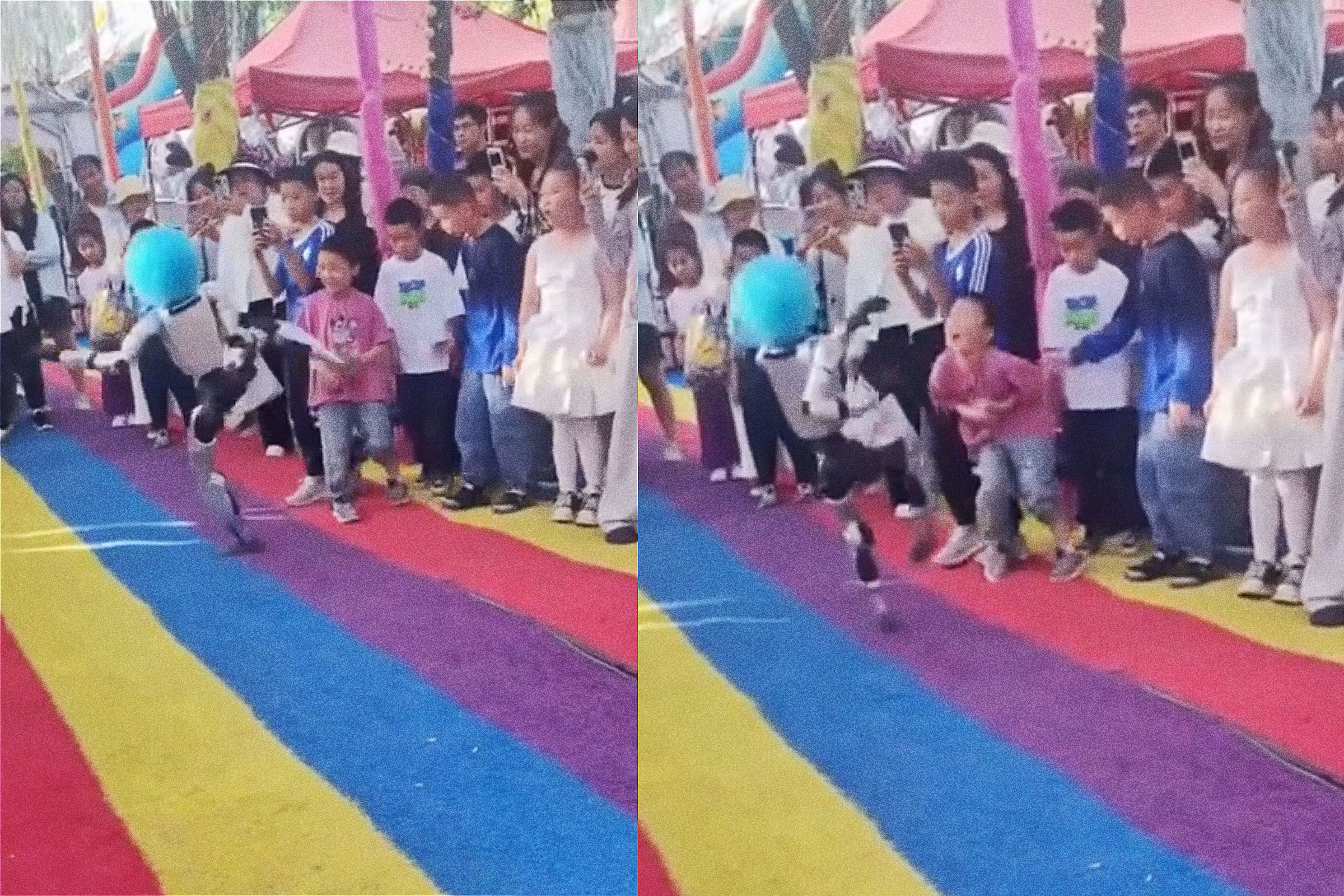 futurism.com - Victor Tangermann - Robot in Clown Wig Roundhouse Kicks Small Child