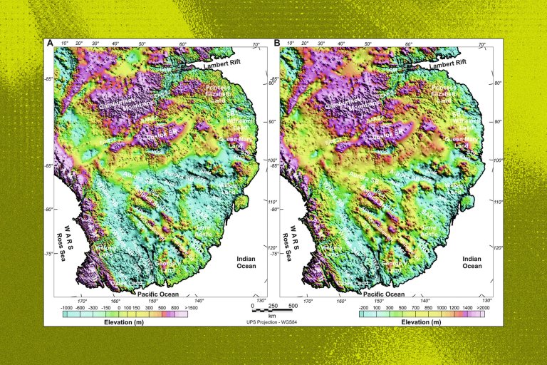 A map of a fan-shaped subglacial basin province in East Antarctica.