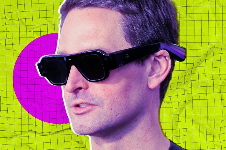 A photo illustration featuring Evan Spiegel, Co-Founder and CEO of Snap Inc., wearing AR Glasses that are far too large.