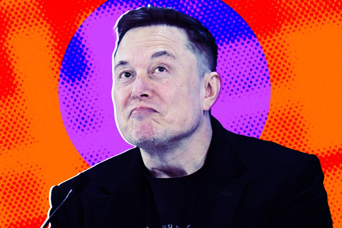 A colorful photo illustration featuring a photograph of SpaceX CEO Elon Musk.