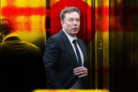 A colorful photo illustration featuring a photograph of Elon Musk.