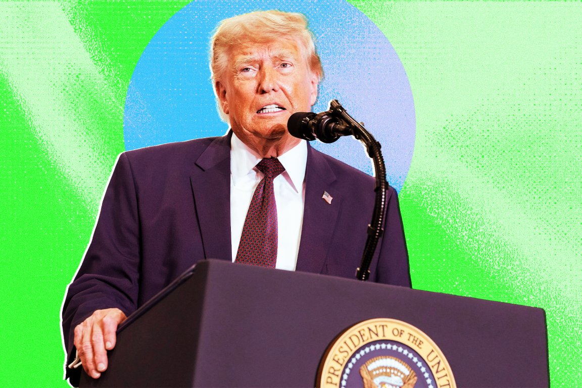 A colorful photo illustration featuring U.S. President Donald Trump