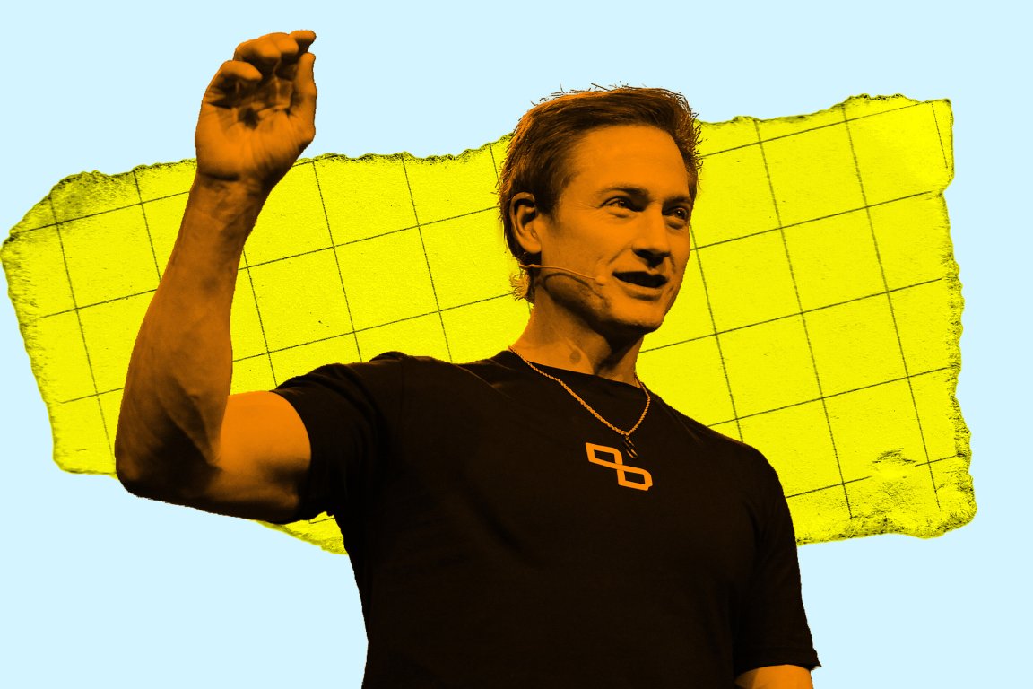 A stylized photo illustration featuring Bryan Johnson.