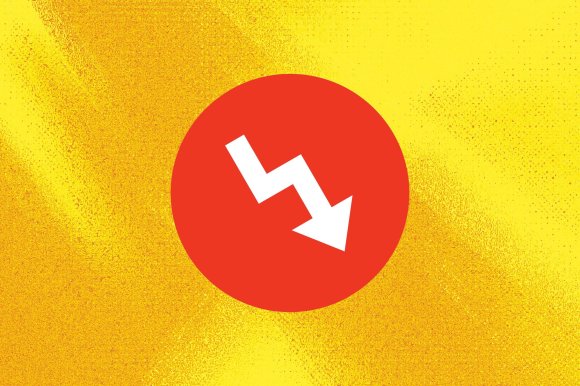 A graphic featuring the Buzzfeed logo inverted so that it's typically upward-facing arrow is now downward.