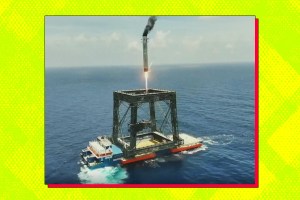 A screenshot of a rocket booster performing a successful recovery in China.