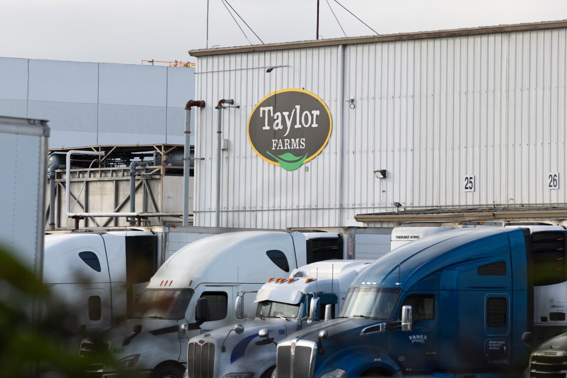 A Taylor Farms sign is displayed at one of their facilities on July 17, 2026 in Salinas, California.