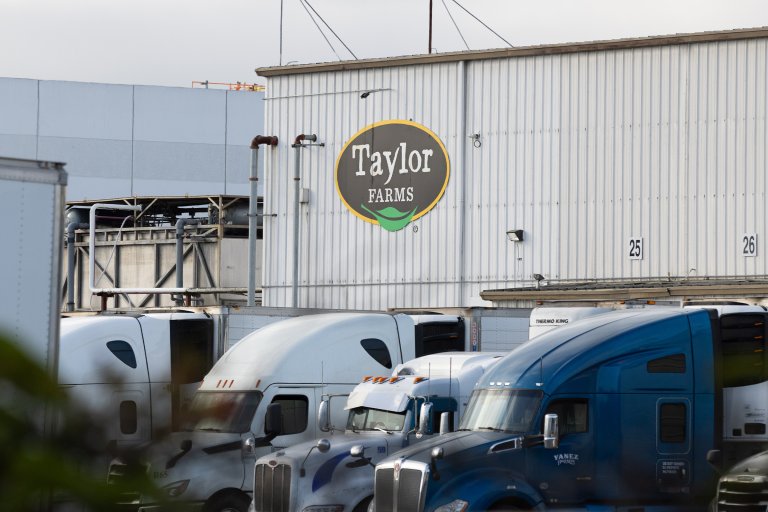 A Taylor Farms sign is displayed at one of their facilities on July 17, 2026 in Salinas, California.
