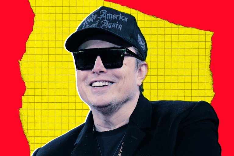 A colorful photo illustration featuring Elon Musk.