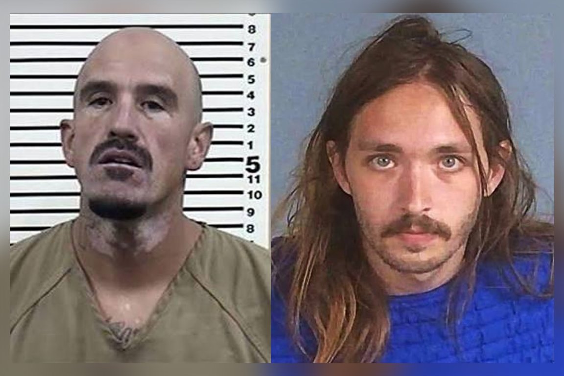 Two mugshots of Joseph Charles Henrichsen, 49, and Phoenix Henrichsen, 23.