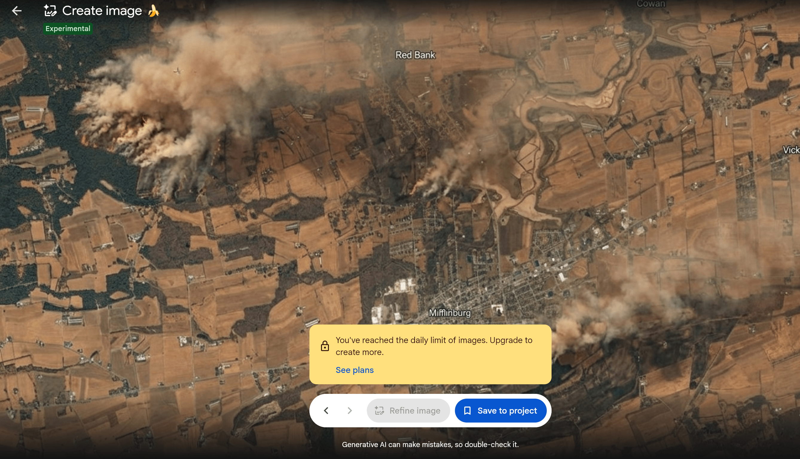 Screenshot using Google's new tool to make a Pennsylvanian town look like it suffered a drought that caused dead crops and forest fires.