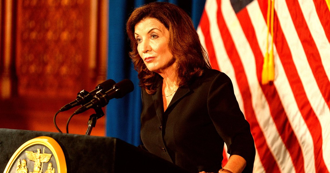 Kathy Hochul Addresses People of New York at State Capitol Building.