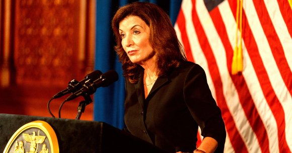 Kathy Hochul Addresses People of New York at State Capitol Building.