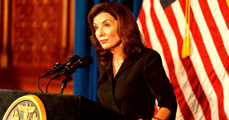 Kathy Hochul Addresses People of New York at State Capitol Building.