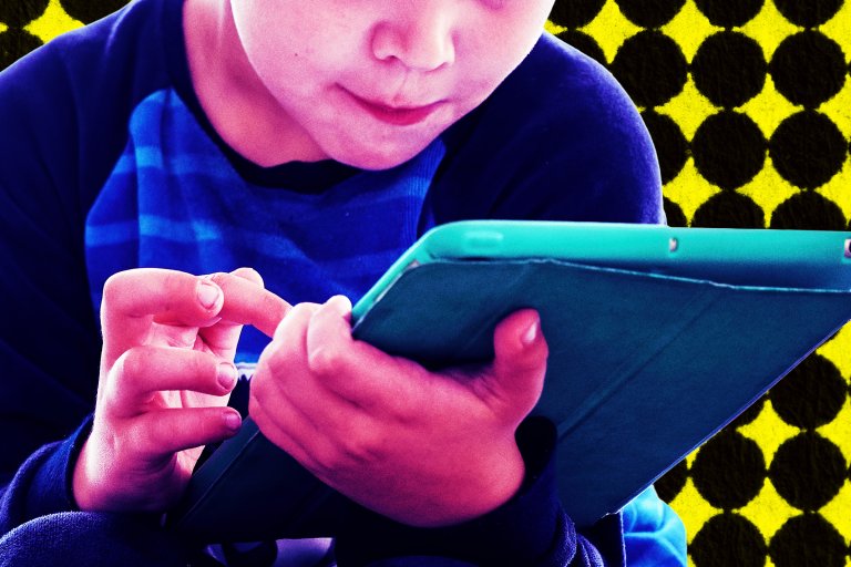 A photo illustration featuring a young boy using an iPad.