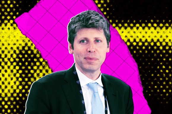 A colorful photo illustration featuring OpenAI CEO Sam Altman.