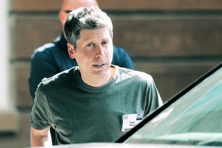 A color-treated photograph of OpenAI CEO Sam Altman