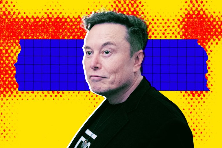 A colorful photo illustration featuring Elon Musk.
