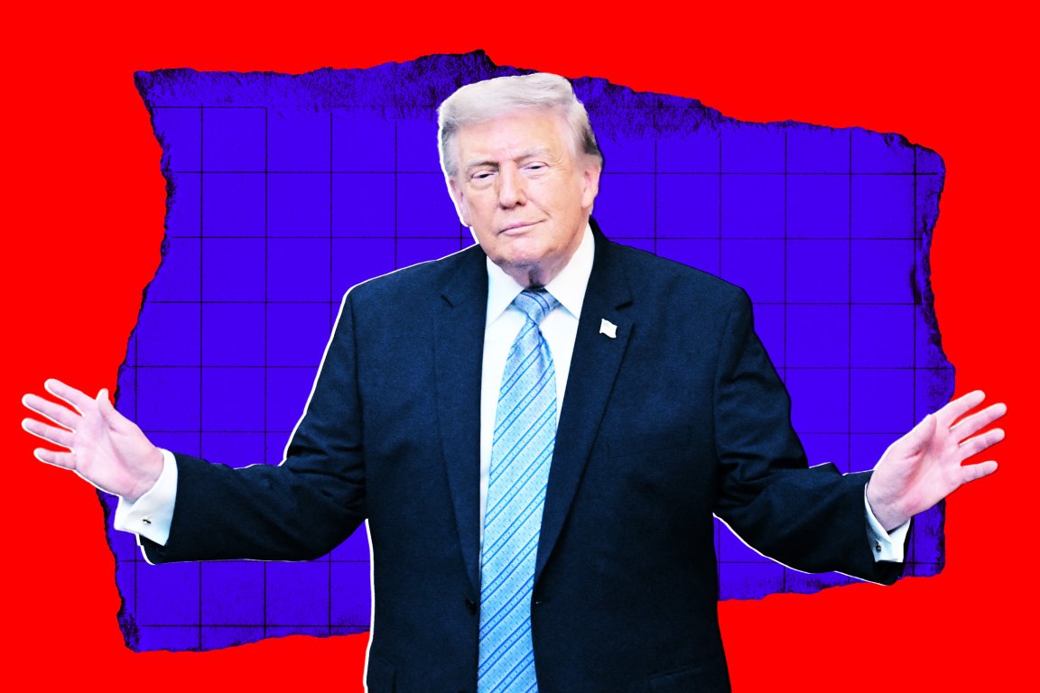 A stylized photo illustration featuring President Donald J. Trump.