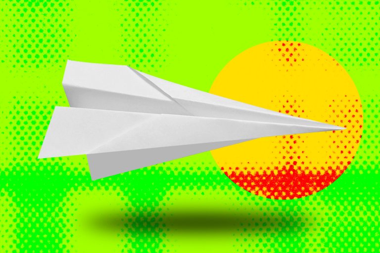 A photo illustration featuring a paper airplane.