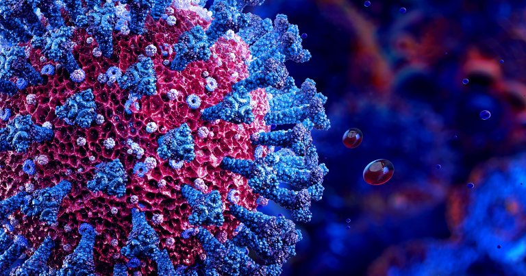 An illustration of a closeup of a virus.
