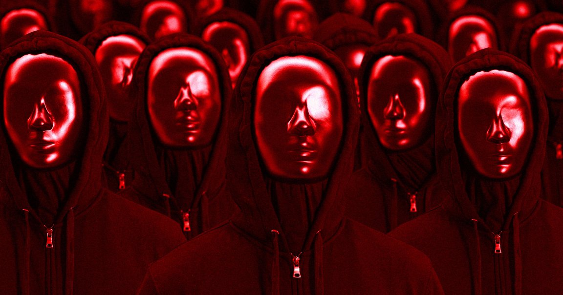 A row of people wearing hoodies and masks.