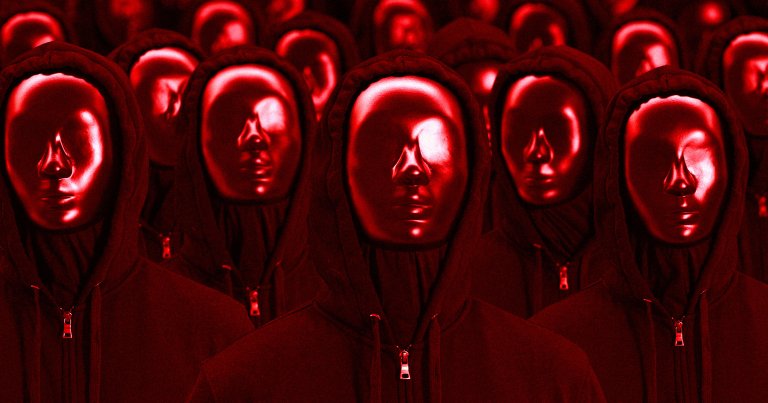 A row of people wearing hoodies and masks.