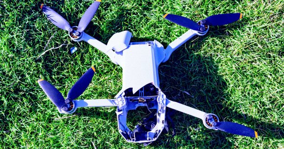 A color-treated photo of a drone that has been damaged.