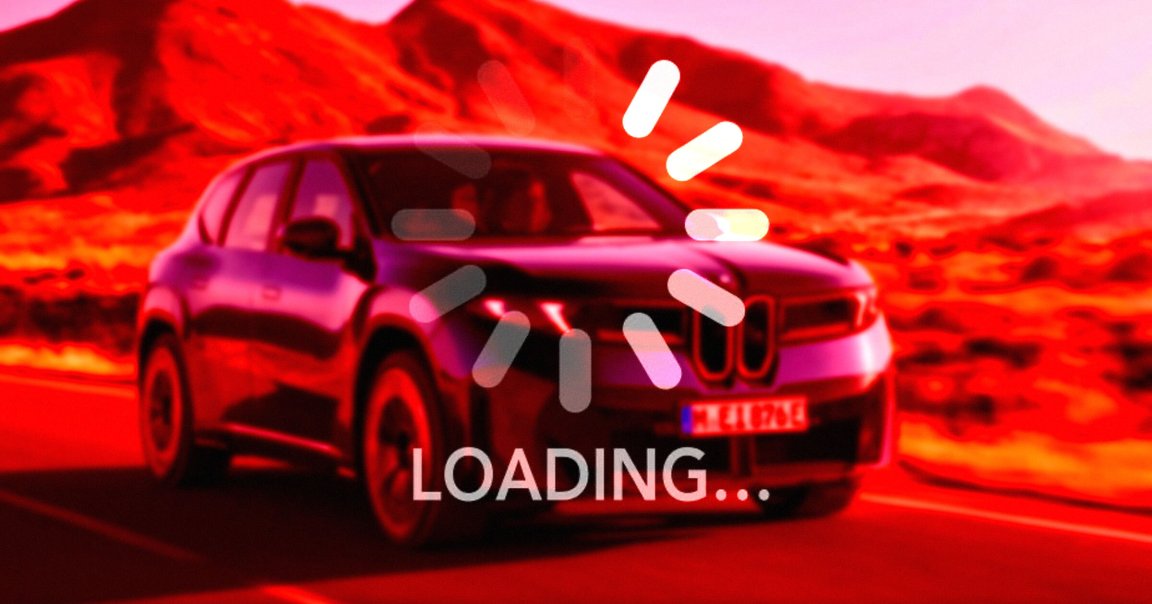 A photo of a BMW car with a red loading screen overlay.
