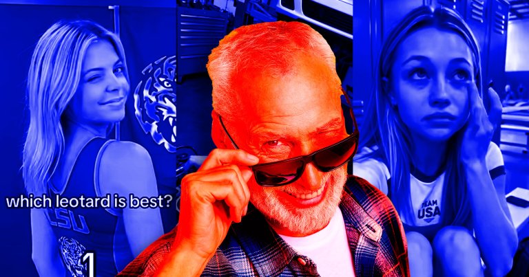 A photo illustration showing an older man looking over a pair of sunglasses.