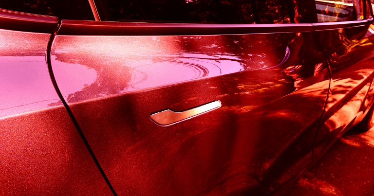 A Tesla vehicle's door handle.