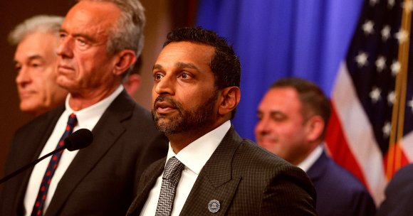 Federal Bureau of Investigation (FBI) Director Kash Patel speaks at a news conference.