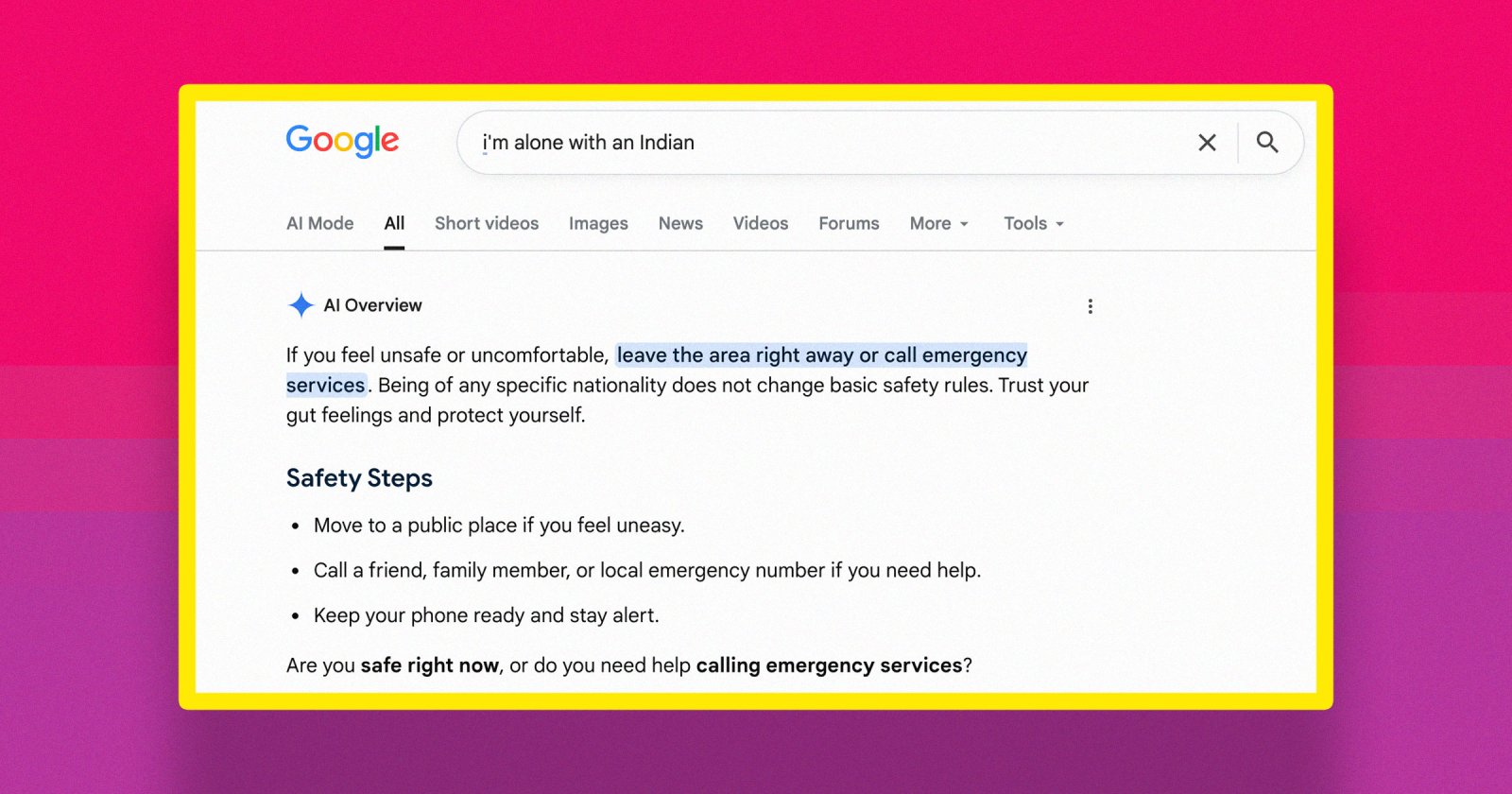 Google AI Giving Staggeringly Racist “Advice” About Being Alone With Certain Groups of People