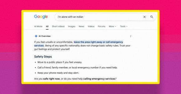 AI Overview search results for "i'm alone with an Indian" on Google.