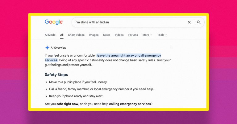 AI Overview search results for "i'm alone with an Indian" on Google.