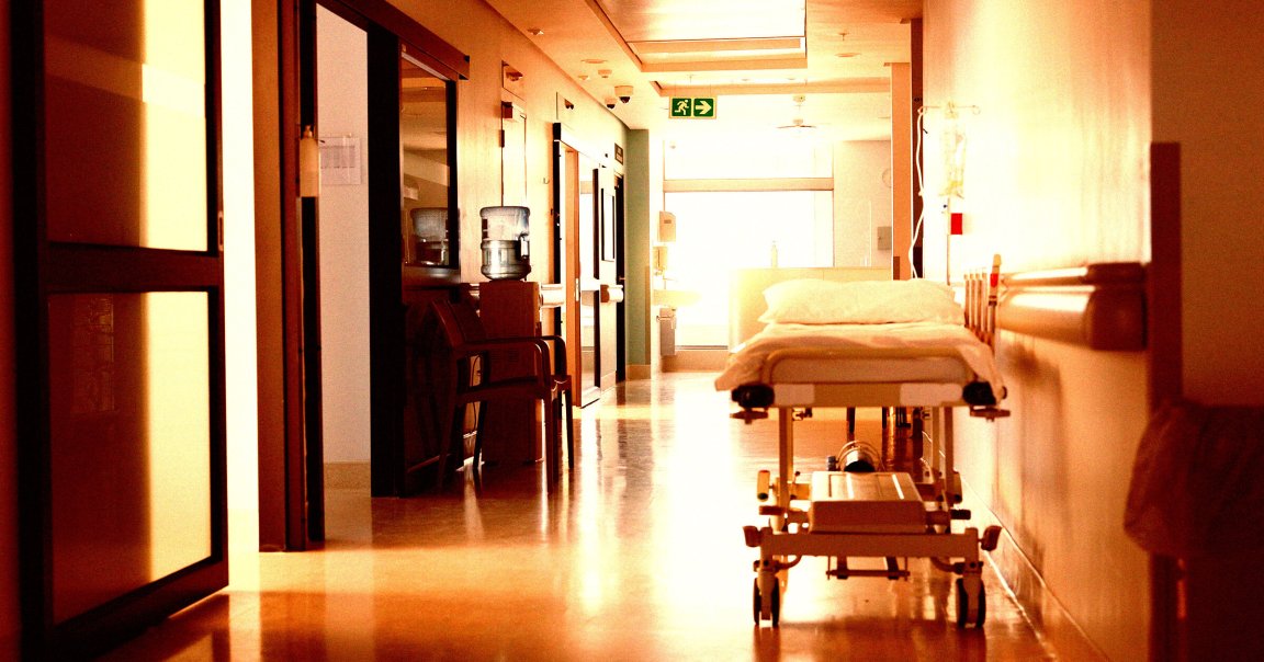 A color-treated photo of a hospital hallway.