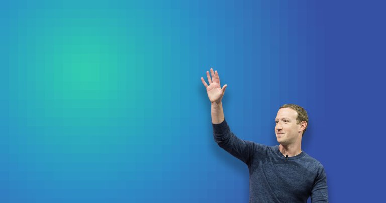 A photo illustration of Facebook CEO Mark Zuckerberg waving his hand.