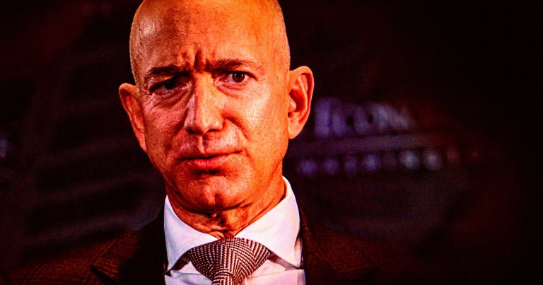 A close up of Amazon founder Jeff Bezos.